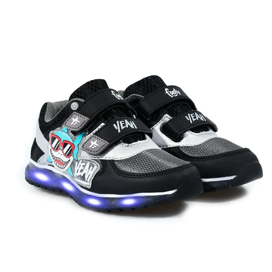 Imagen 0 de 3 de Zapatillas Footy Pu Tiburón Con Luz-NEGRO/PLATA/TURQUESA