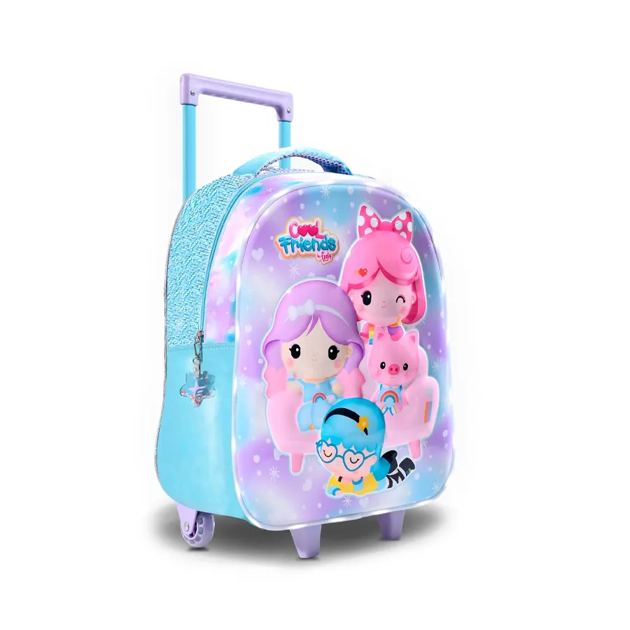 Imagen 1 de 2 de Mochila Footy C/Carro 14" Friends 3D-AQUA/LILA