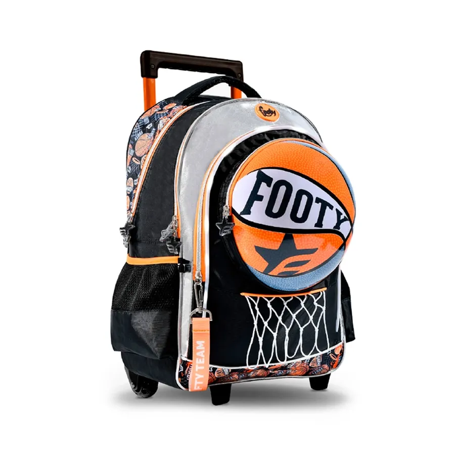 Imagen 1 de 2 de Mochila Footy C/Carro 18" Basquet-NEGRO/NARANJA/GRIS