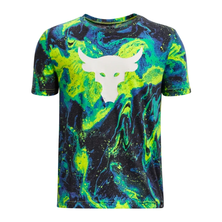 Imagen 1 de 2 de Remera Under Armour Project Rock Marble-NEGRO/AZUL/VERDE FLUOR